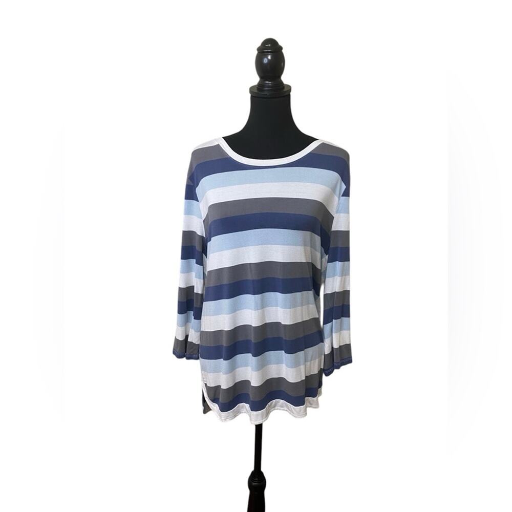 Market & Spruce Women XXL Striped Tee Long Sleeve Blue White
